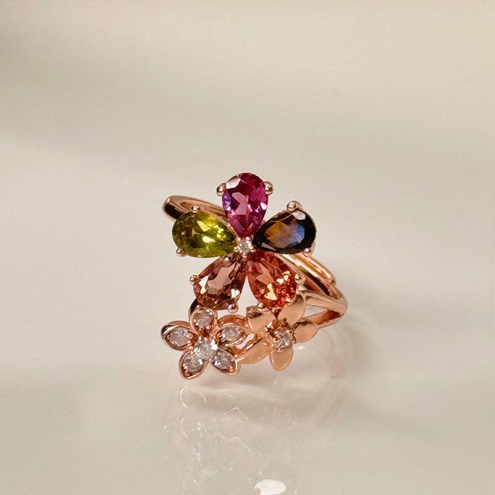 S925 Floral Flower Multi Colour Rainbow Luxury Ring