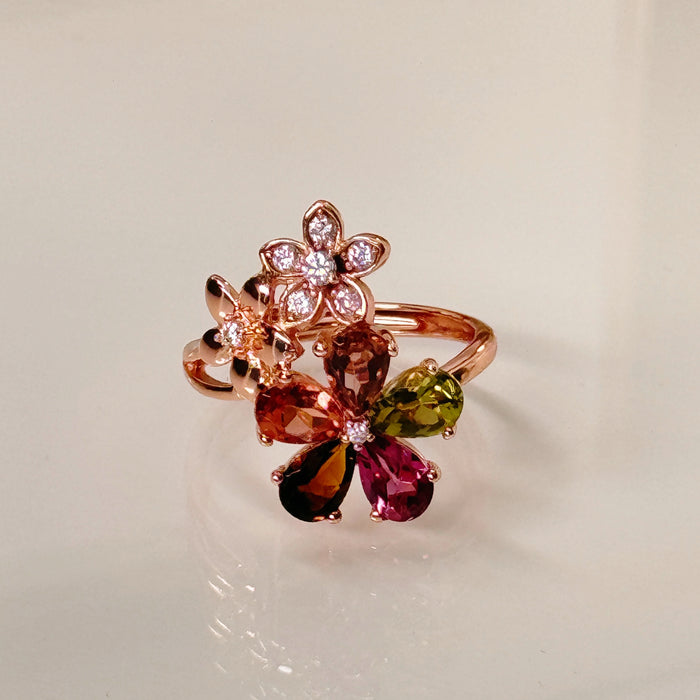 S925 Floral Flower Multi Colour Rainbow Luxury Ring