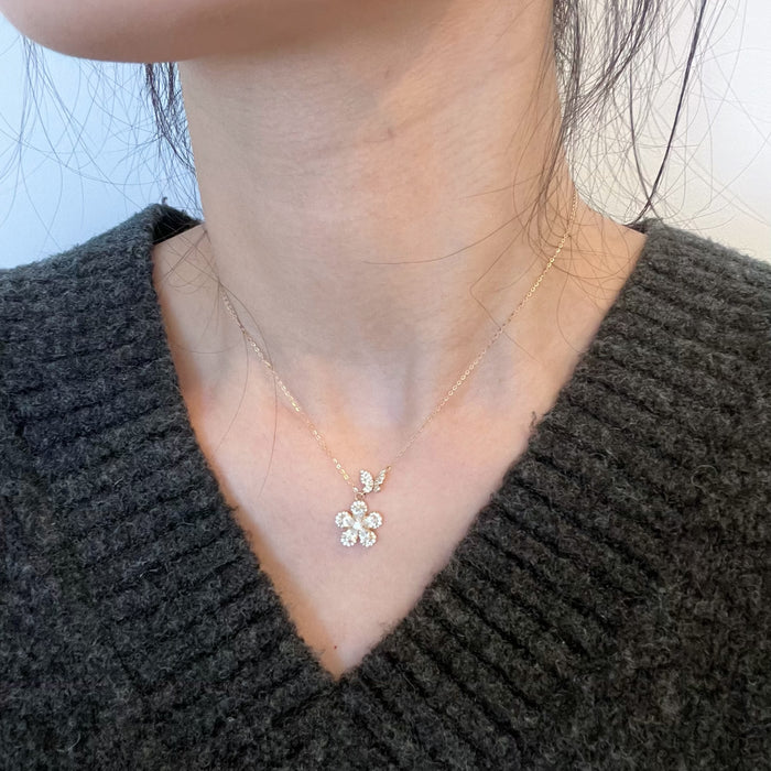 14K Yellow Gold Flower and Butterfly Necklace