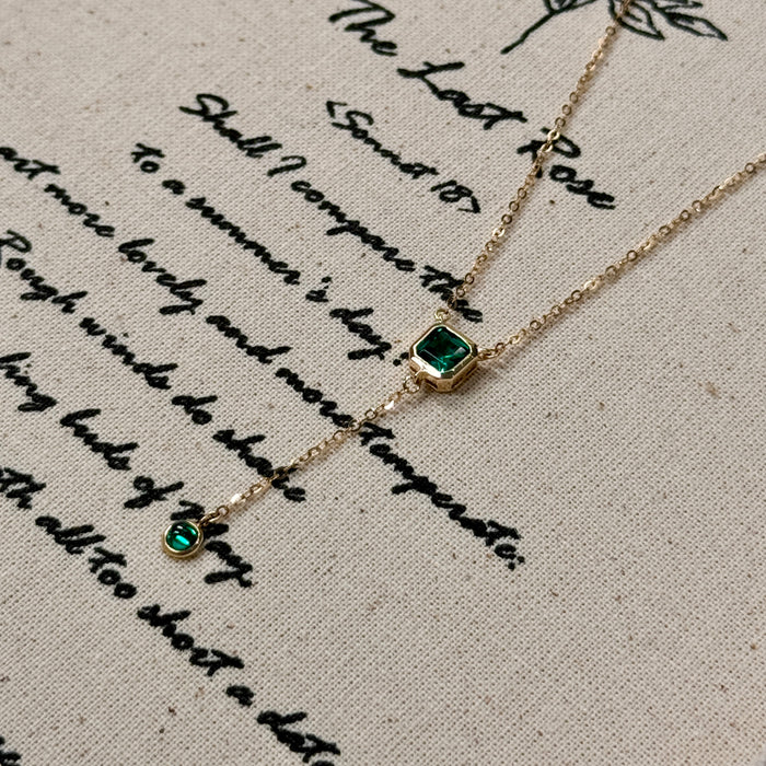 (PREORDER) 14K Yellow Gold Green Gems Dangle Necklace