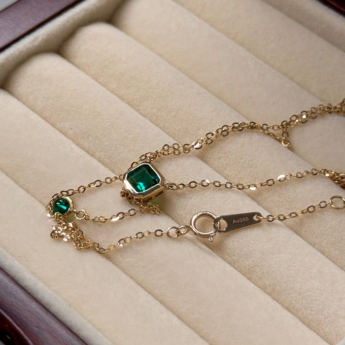 (PREORDER) 14K Yellow Gold Green Gems Dangle Necklace