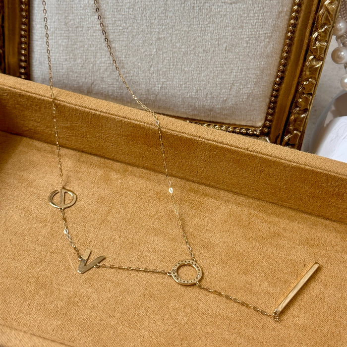 14K Yellow Gold Simple LOVE Letter Necklace