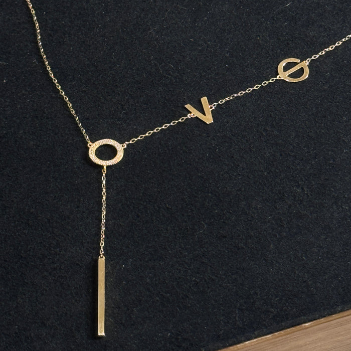 14K Yellow Gold Simple LOVE Letter Necklace
