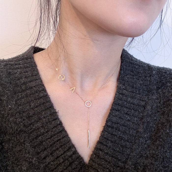 14K Yellow Gold Simple LOVE Letter Necklace
