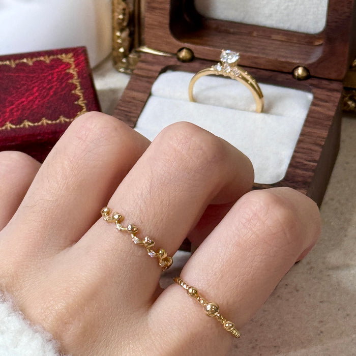14K Yellow Gold Little Golden Balls Beaded Ring