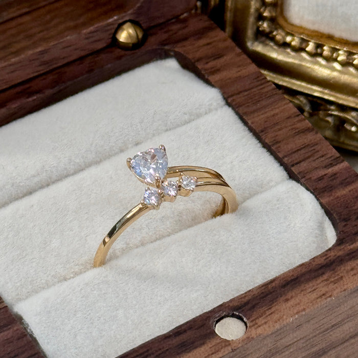 14K Yellow Gold Heart Shape and Three Stones  Ring