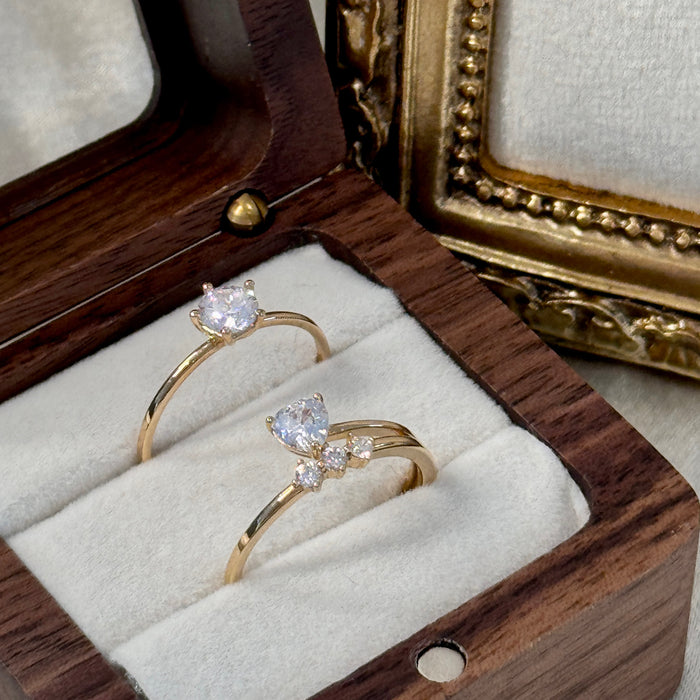 14K Yellow Gold Heart Shape and Three Stones  Ring