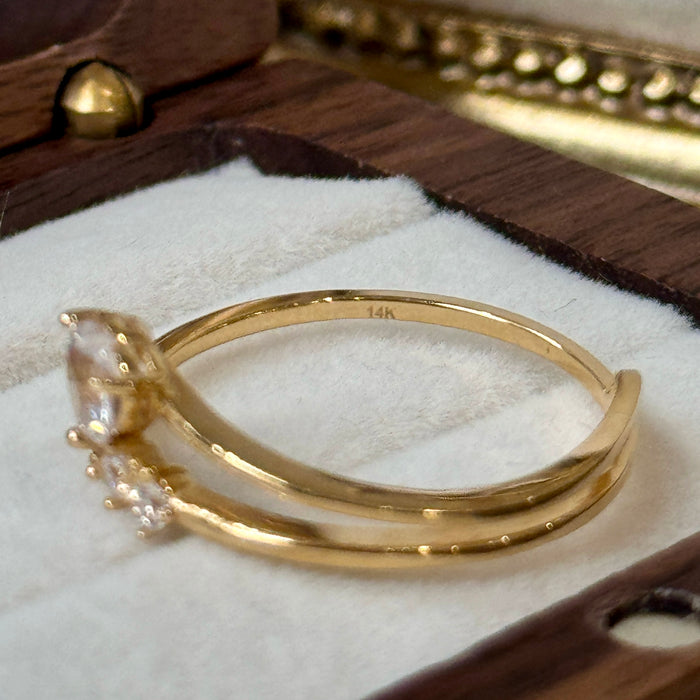 14K Yellow Gold Heart Shape and Three Stones  Ring