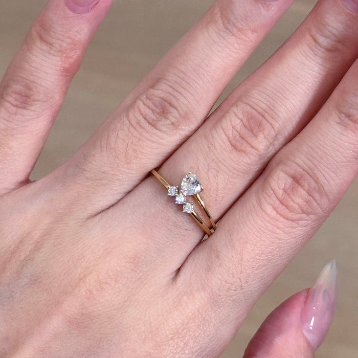 14K Yellow Gold Heart Shape and Three Stones  Ring