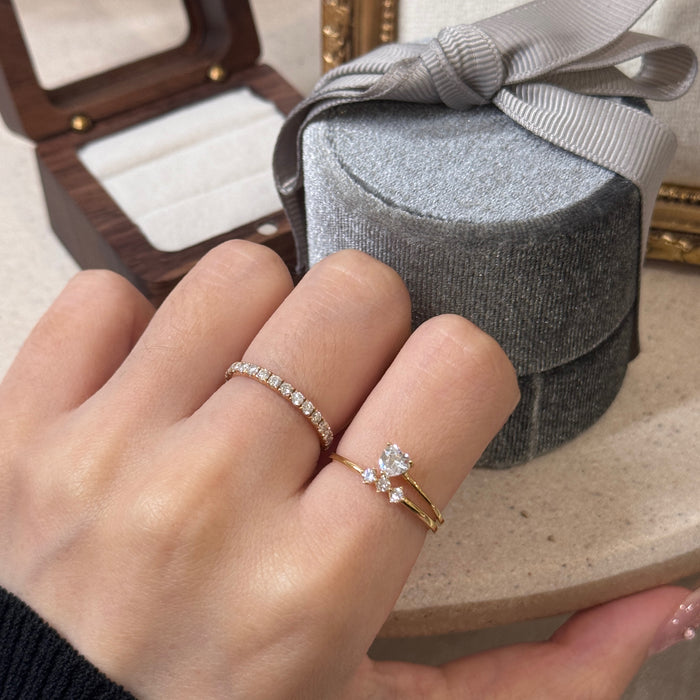 14K Yellow Gold Heart Shape and Three Stones  Ring