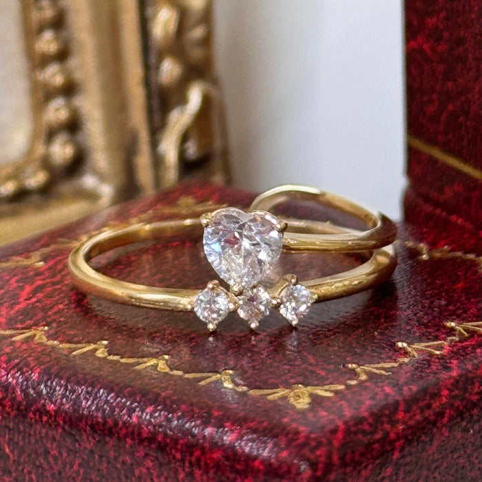 14K Yellow Gold Heart Shape and Three Stones  Ring
