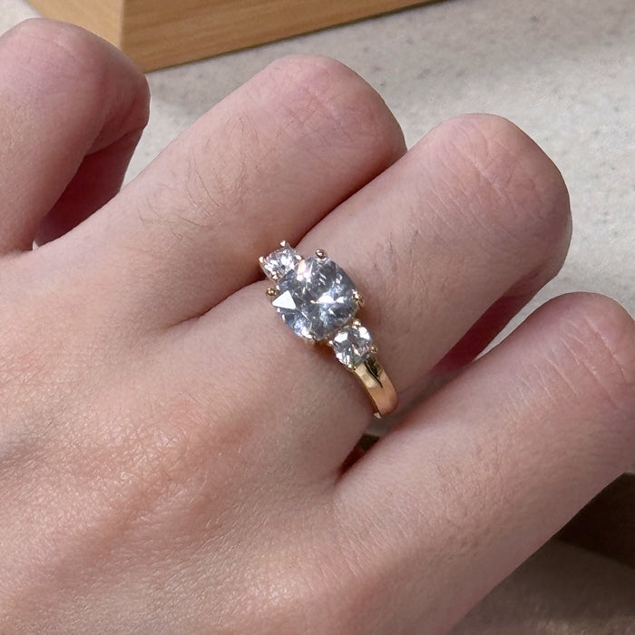 (PREORDER) 14K Yellow Gold Three Stones Engagement Ring