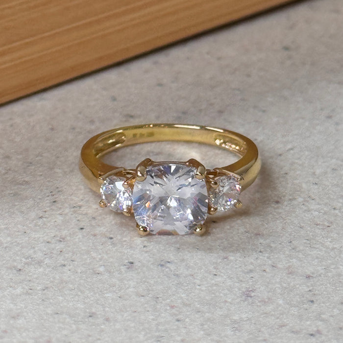 (PREORDER) 14K Yellow Gold Three Stones Engagement Ring