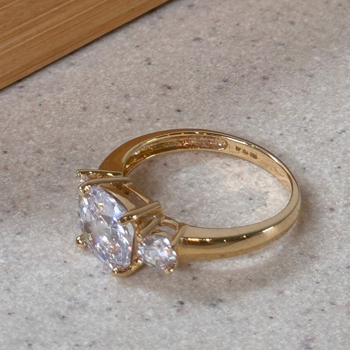 (PREORDER) 14K Yellow Gold Three Stones Engagement Ring