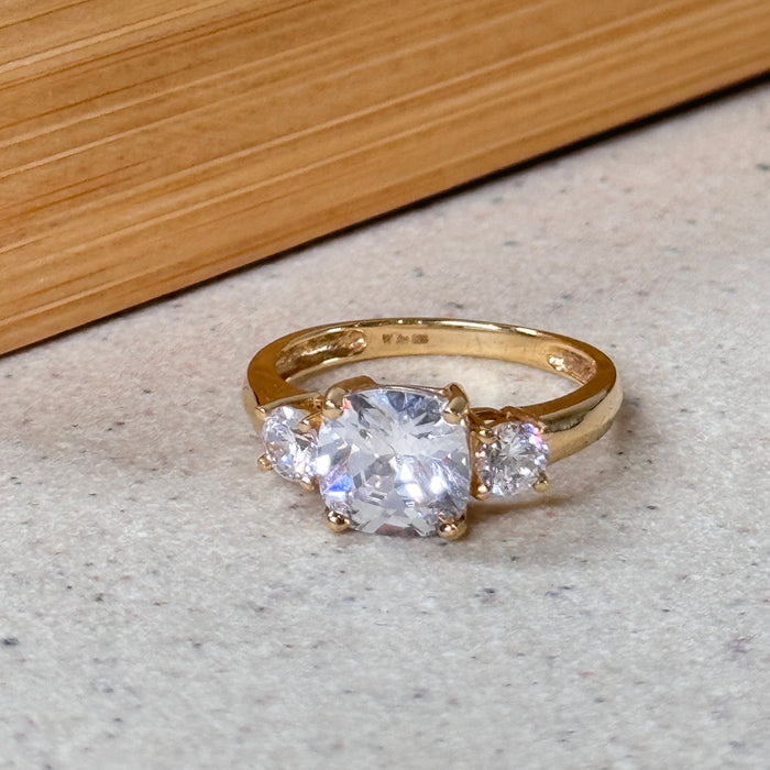 (PREORDER) 14K Yellow Gold Three Stones Engagement Ring