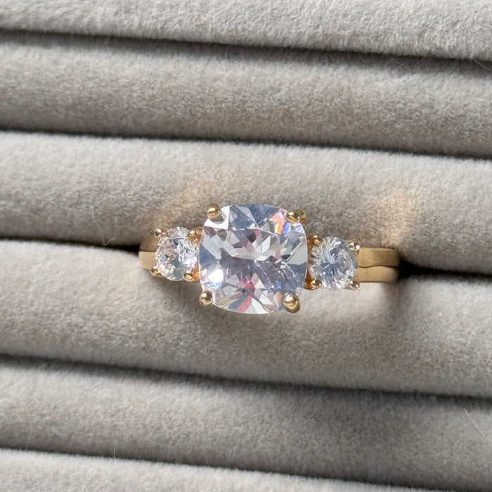 (PREORDER) 14K Yellow Gold Three Stones Engagement Ring
