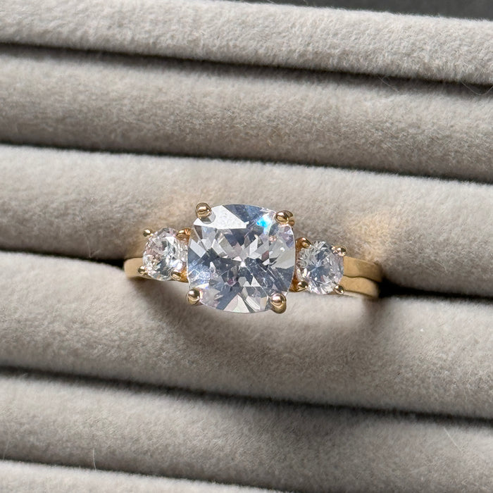 (PREORDER) 14K Yellow Gold Three Stones Engagement Ring