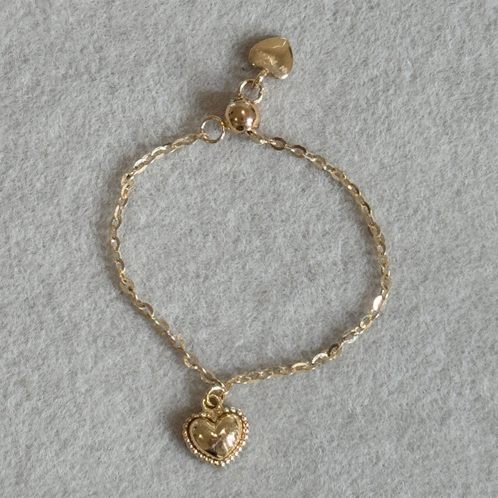 (PREORDER) 14K Yellow Gold Love Puffed Heart Charm Dangle Chain Ring