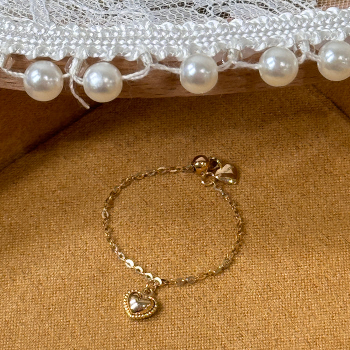 (PREORDER) 14K Yellow Gold Love Puffed Heart Charm Dangle Chain Ring