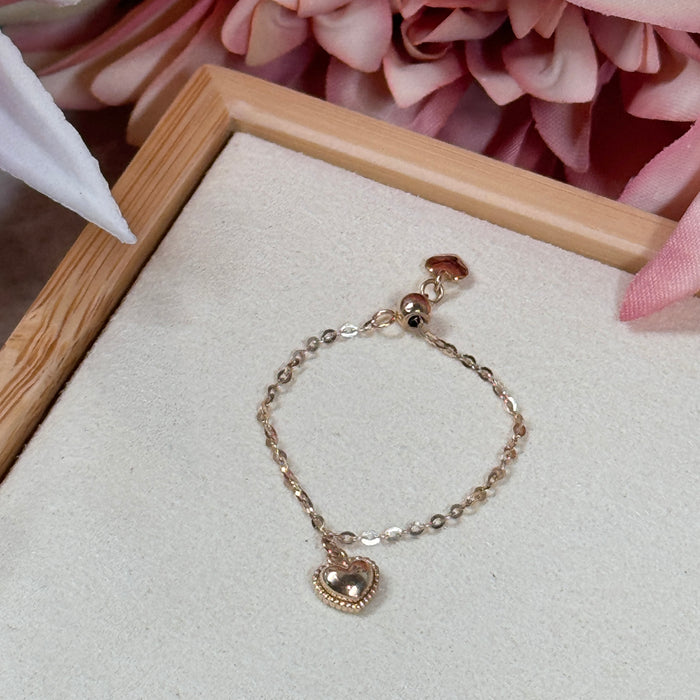(PREORDER) 14K Yellow Gold Love Puffed Heart Charm Dangle Chain Ring