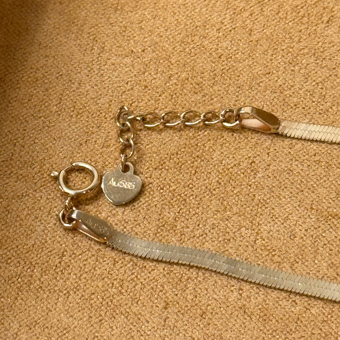 14K Solid Yellow Gold Flat Necklace Unisex
