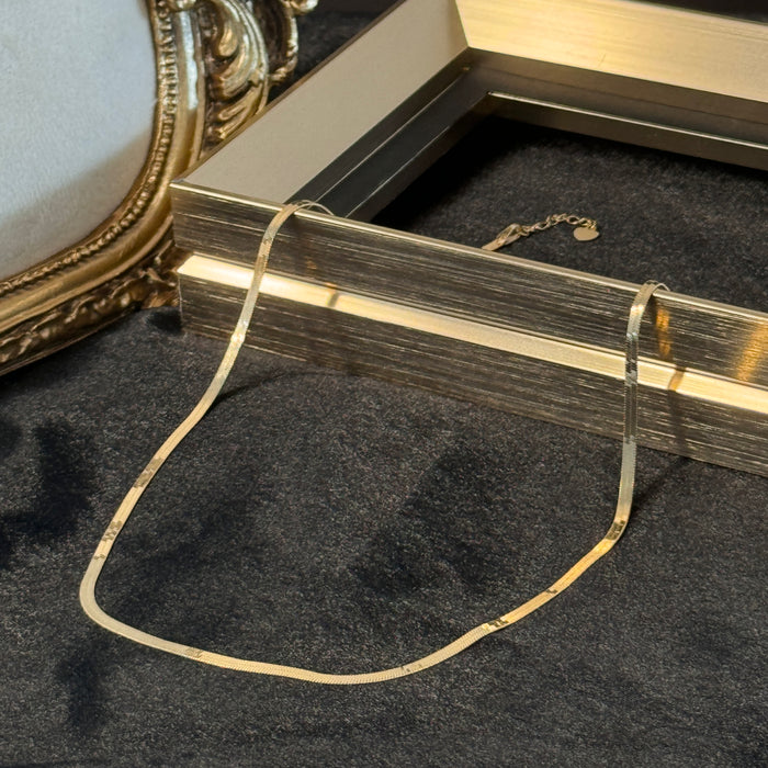 14K Solid Yellow Gold Flat Necklace Unisex