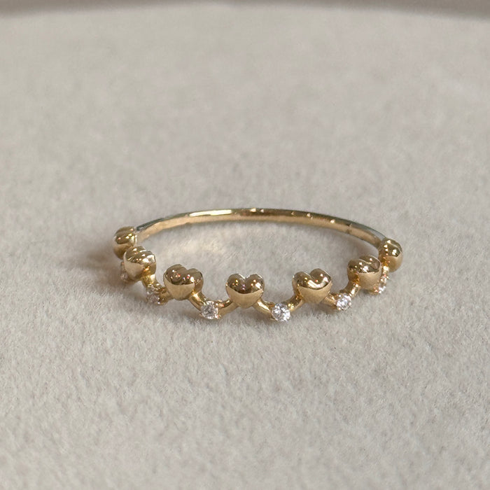 14K Yellow Gold Band of Heart Ring