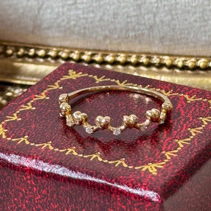 14K Yellow Gold Band of Heart Ring