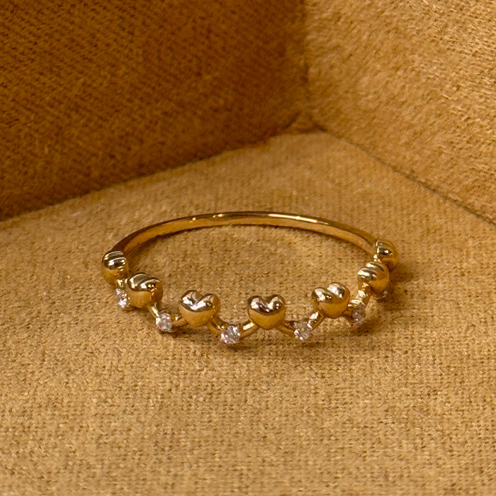 14K Yellow Gold Band of Heart Ring