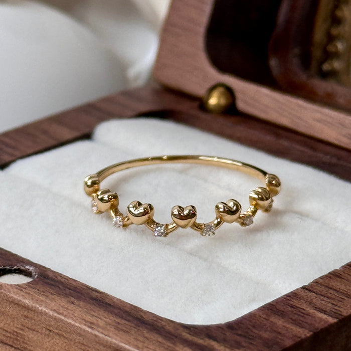 14K Yellow Gold Band of Heart Ring