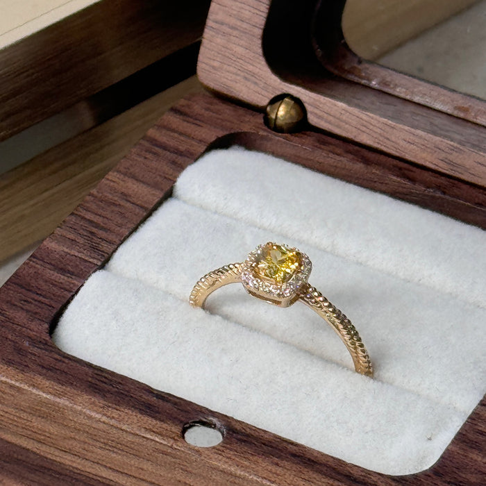 14K Yellow Gold Fancy Cushion Yellow Gemstone Ring