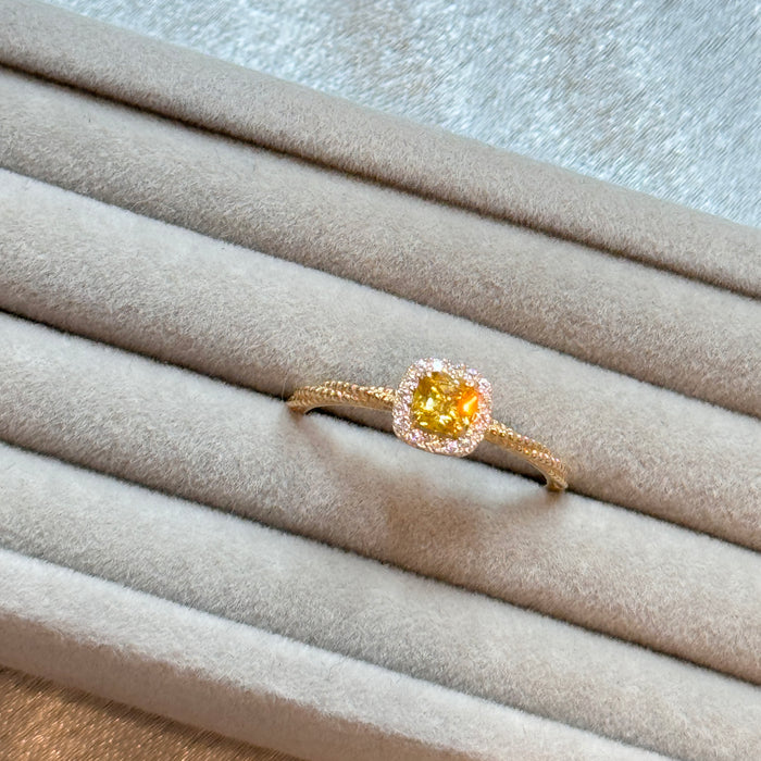 14K Yellow Gold Fancy Cushion Yellow Gemstone Ring