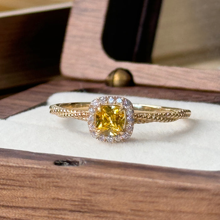 14K Yellow Gold Fancy Cushion Yellow Gemstone Ring