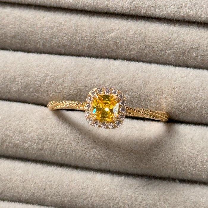 14K Yellow Gold Fancy Cushion Yellow Gemstone Ring
