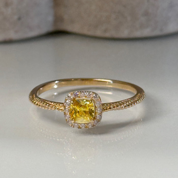 14K Yellow Gold Fancy Cushion Yellow Gemstone Ring