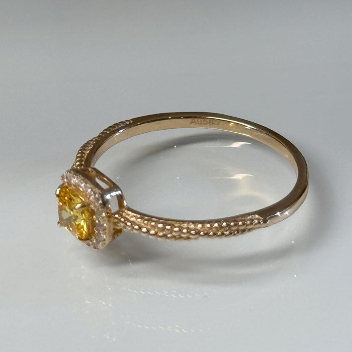 14K Yellow Gold Fancy Cushion Yellow Gemstone Ring