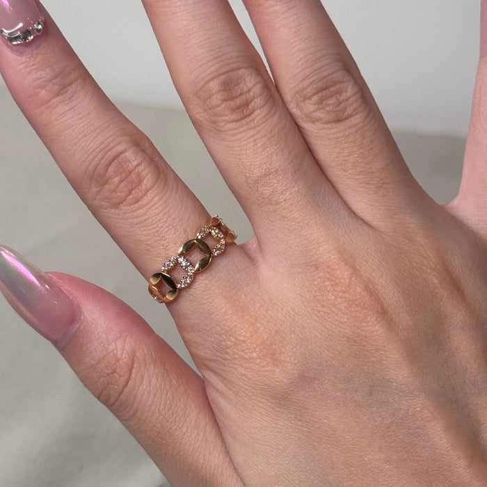 (PREORDER) 14K Yellow Gold Curb Link Design Stack Ring