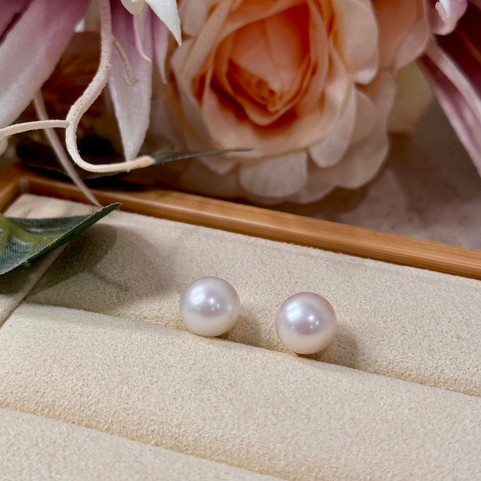 10K Yellow Gold Freshwater Pearl 8.80MM x 8.85MM Earring with GRC Certificate