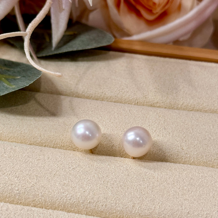 10K Yellow Gold Freshwater Pearl 8.80MM x 8.85MM Earring with GRC Certificate