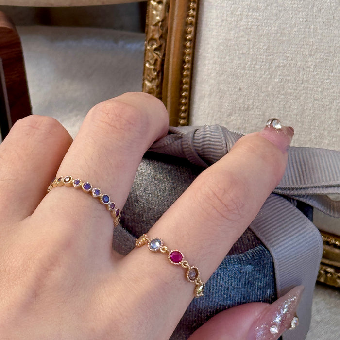 14K Yellow Gold Purple Gems Beaded Band Ring