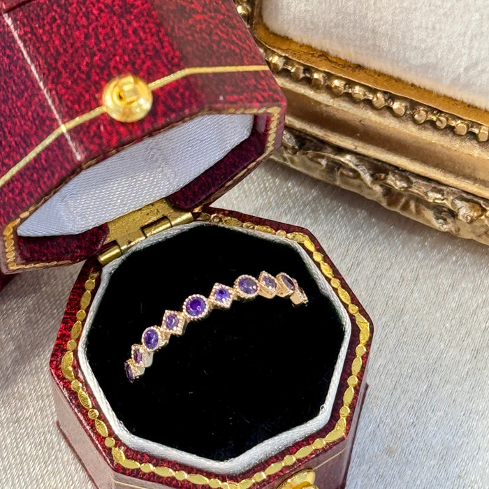 14K Yellow Gold Purple Gems Beaded Band Ring