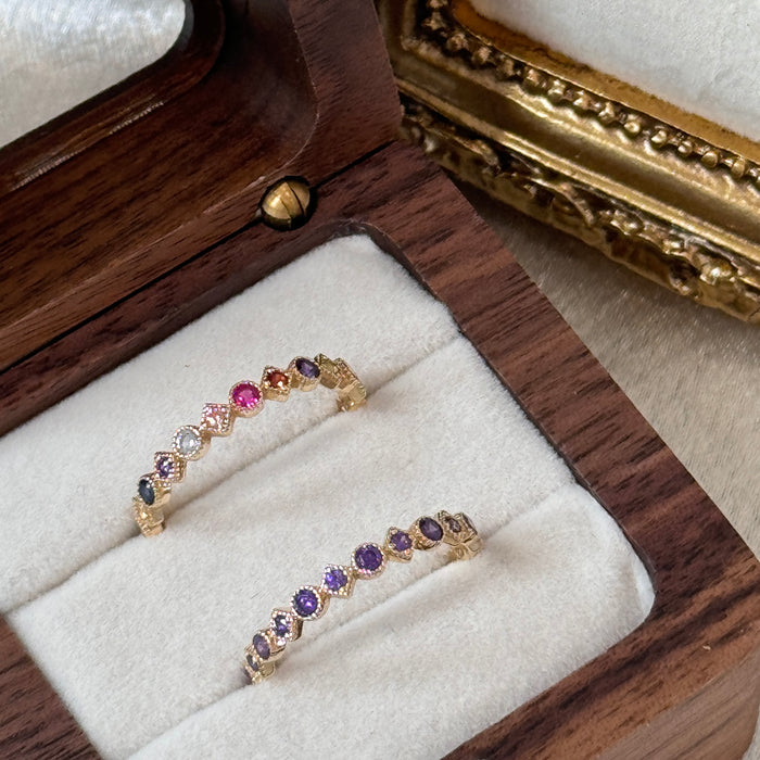14K Yellow Gold Purple Gems Beaded Band Ring