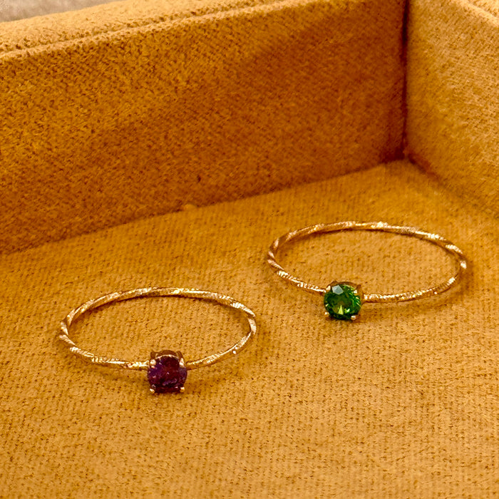 14K Yellow Gold Green Gem Solitaire Ring