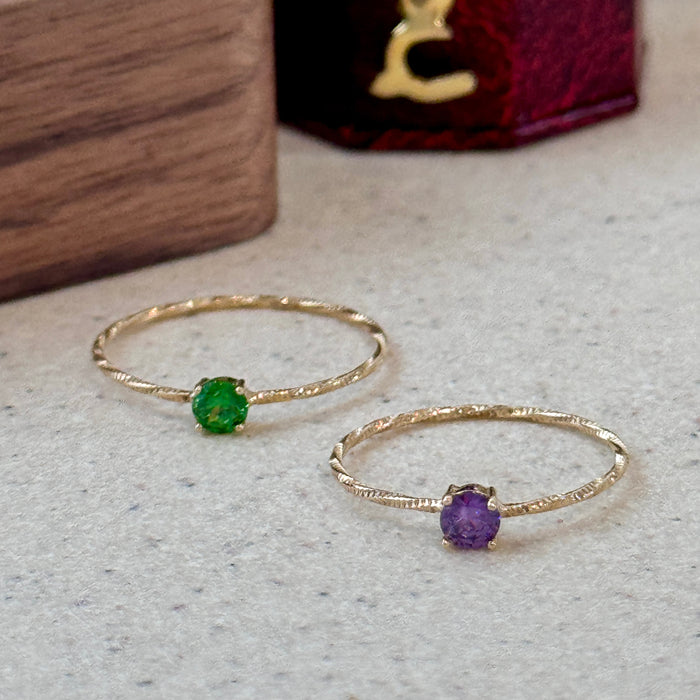 14K Yellow Gold Green Gem Solitaire Ring