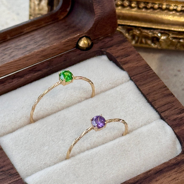14K Yellow Gold Green Gem Solitaire Ring