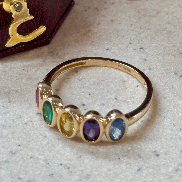 14K Yellow Gold Colourful Half Eternity Ring