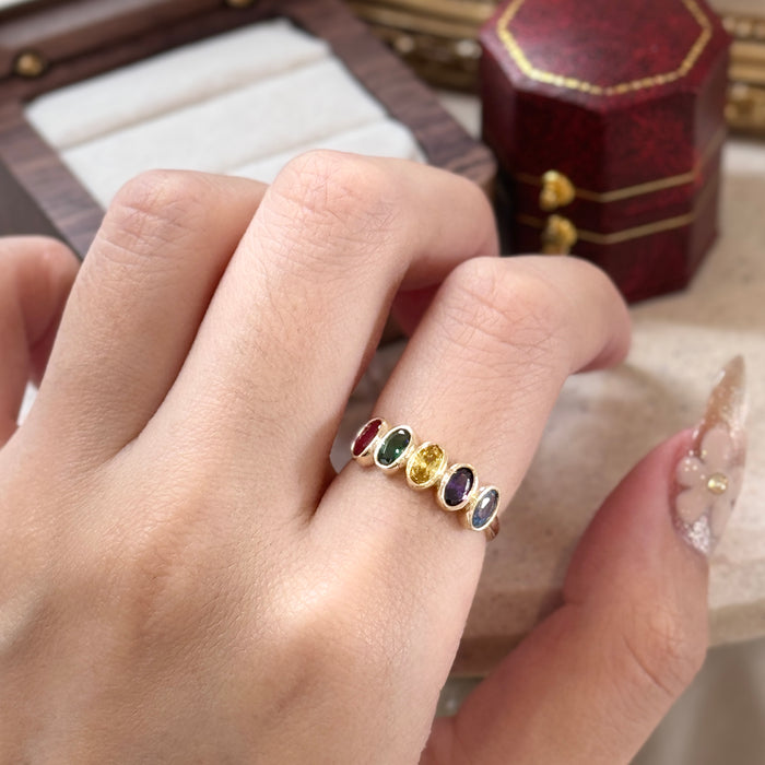 14K Yellow Gold Colourful Half Eternity Ring