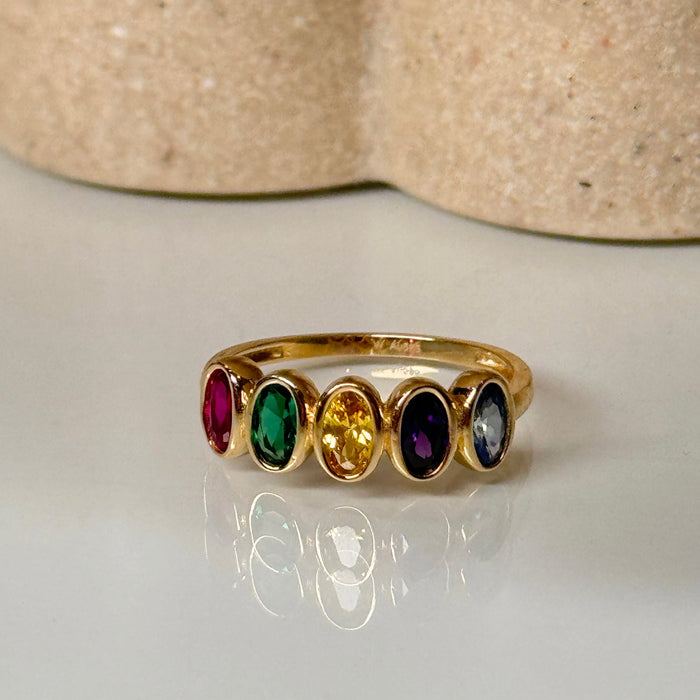 14K Yellow Gold Colourful Half Eternity Ring