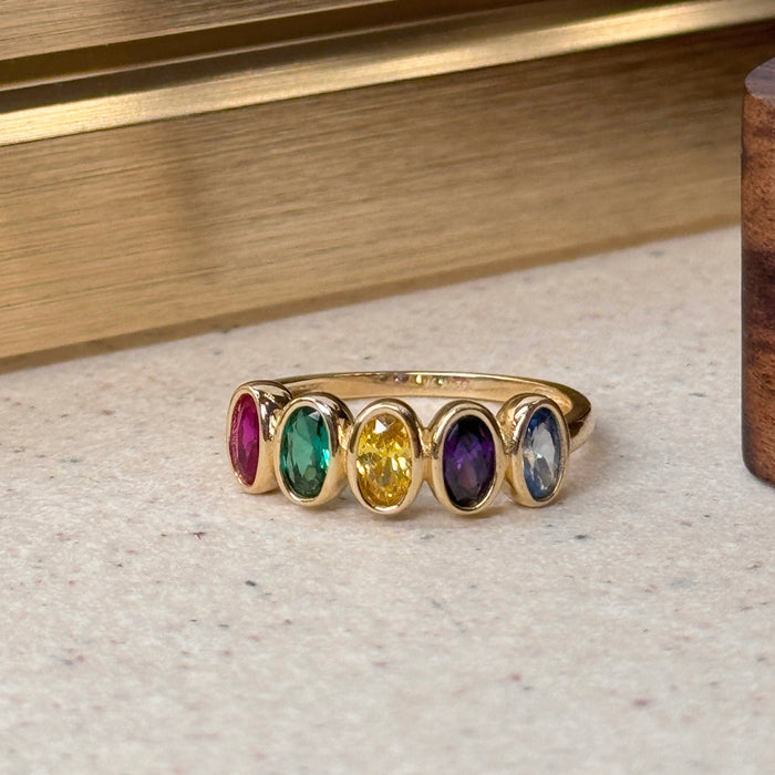 14K Yellow Gold Colourful Half Eternity Ring