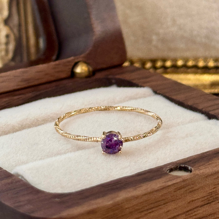14K Yellow Gold Purple Gem Solitaire Ring